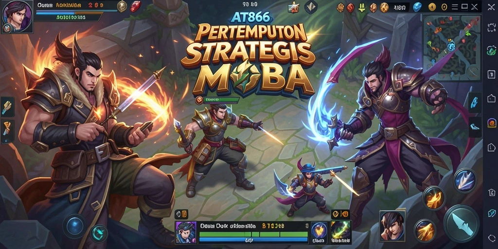 Screenshot gameplay AT866 dengan aksi pertempuran MOBA yang dinamis.