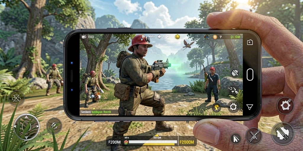 Tampilan gameplay F200M yang hidup dan interaktif.