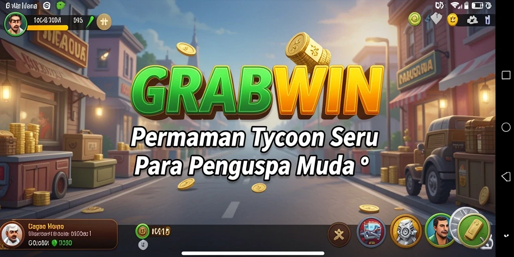 Screenshot utama GRABWIN menampilkan pengelolaan bisnis Tycoon yang dinamis.