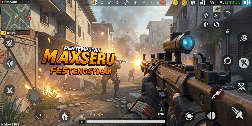 Screenshot gameplay MAXSERU menunjukkan aksi pertempuran yang seru dan menegangkan.