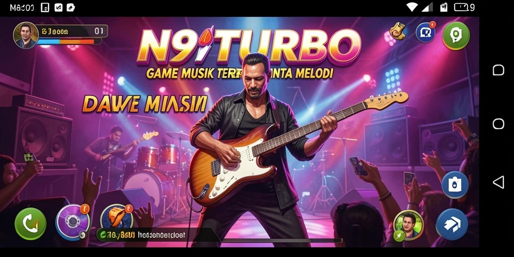 Tangkapan layar N9TURBO menampilkan gameplay seru musik.