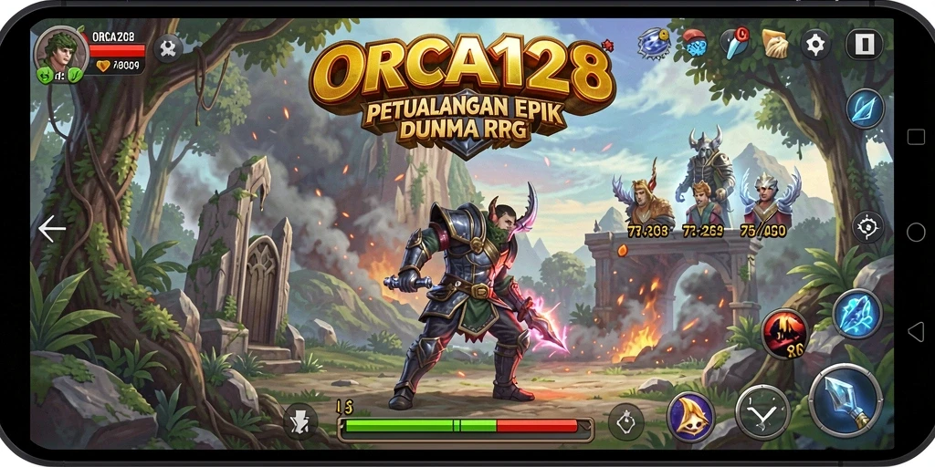Screenshot permainan ORCA128 menampilkan aksi RPG yang mendebarkan.