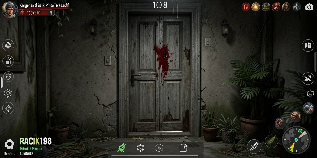 Screenshot gameplay menegangkan di RACIK198 dengan suasana Horror yang kental.