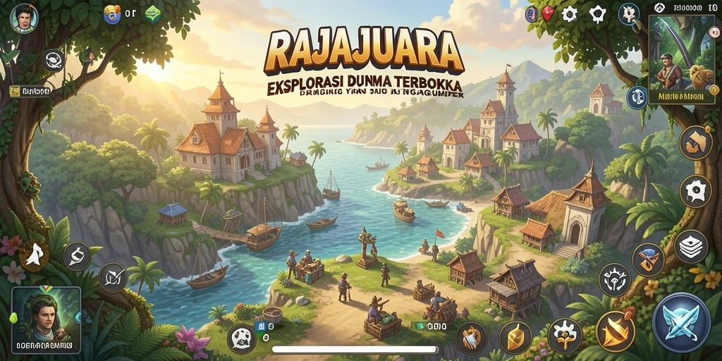 Screenshot utama RAJAJUARA menunjukkan aksi menjelajahi dunia terbuka yang luas.