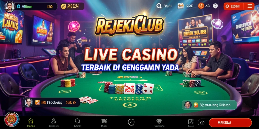 Screenshot gameplay interaktif dari REJEKICLUB menunjukkan pengalaman bermain Live Casino.