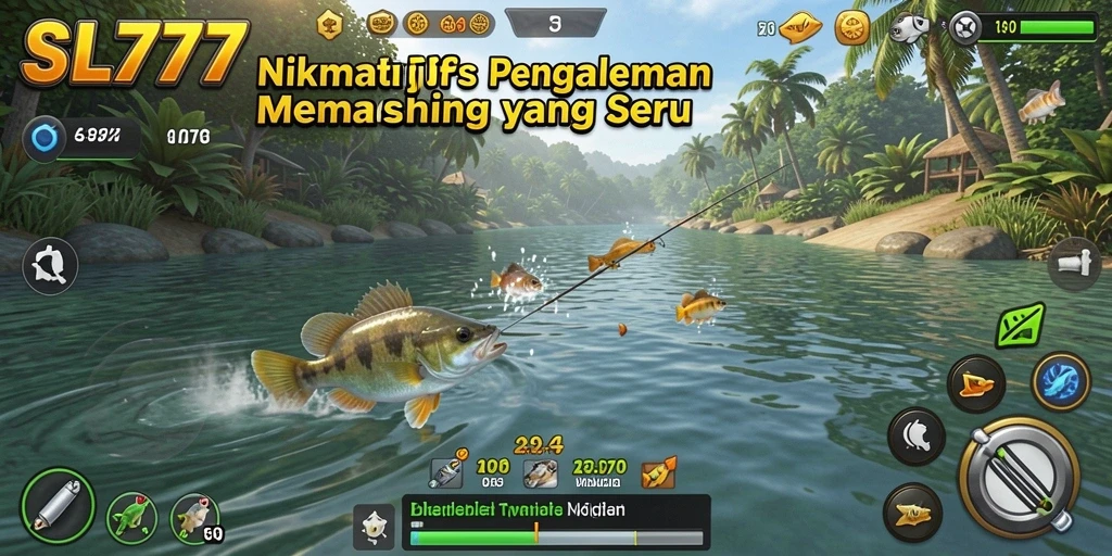 Gameplay SL777 yang menarik dengan berbagai jenis ikan dan lokasi memancing.